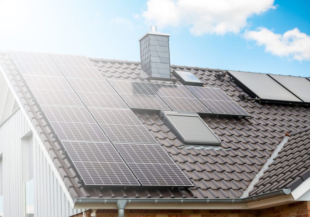 A house roof with solar panel system